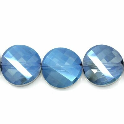 2 perles de verre disque à facettes bleues 18 mm