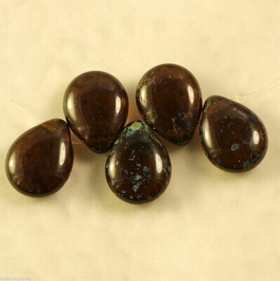 10 perles forme poire en verre tchèque de Bohème 12/16 mm Smoky Topaz Picasso
