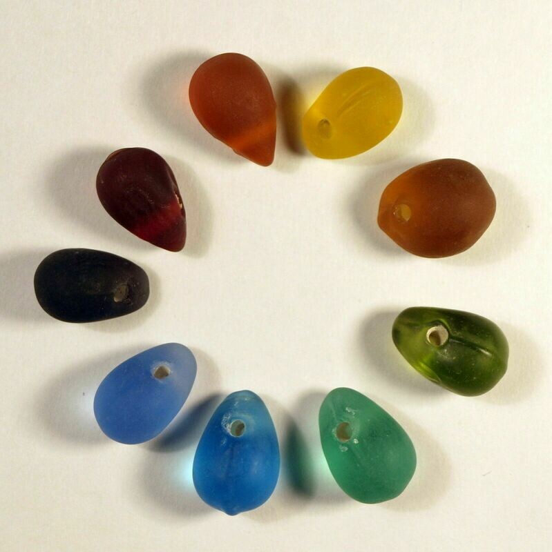 5 perles de verre artisanal goutte givrée 15 mm bleu lagon