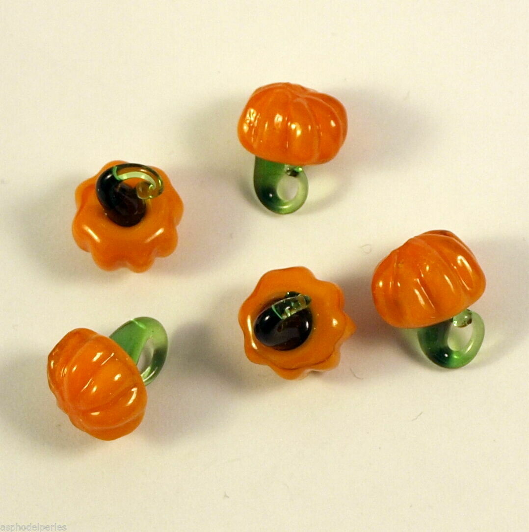 Paire de pendentifs breloques en verre citrouille potiron 14 x 11 mm