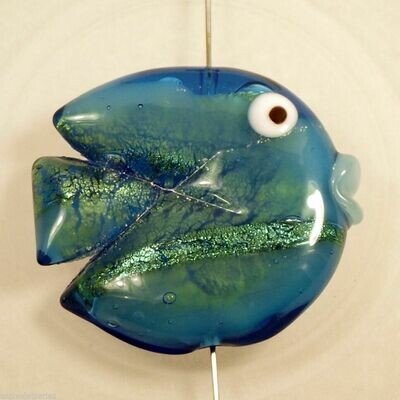 Perle poisson en authentique verre de Murano couleur aqua 30 mm