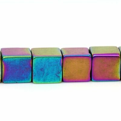 10 perles cube en verre irisé multicolore 8 x 8 mm