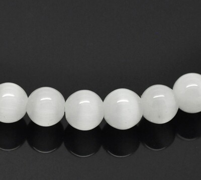 10 perles oeil de chat 8 mm blanc