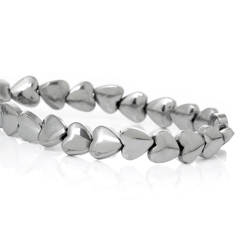 10 perles coeur argenté en hématite 6 mm