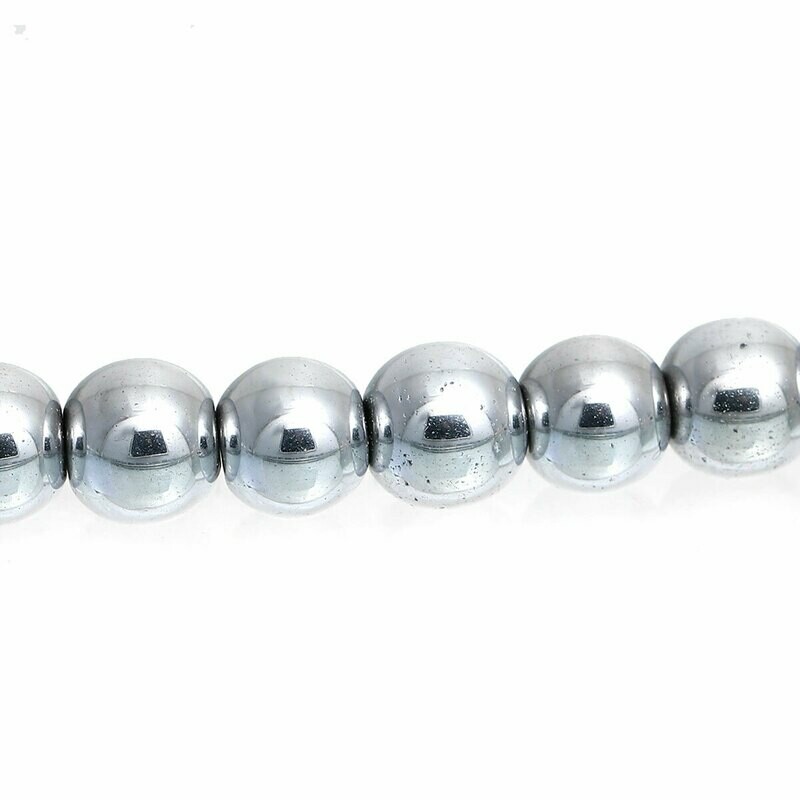 20 perles d'hématite argentée rondes 8 mm