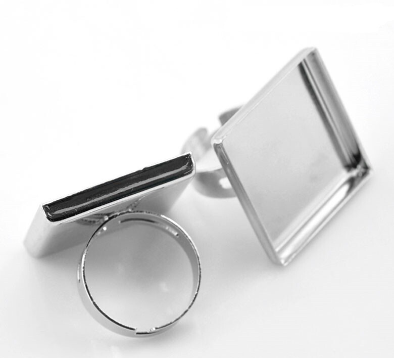 2 supports de bague réglable carré argenté 25 mm