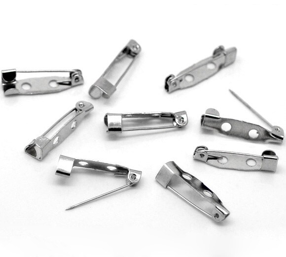10 supports de broche argentés  20 x 5 mm