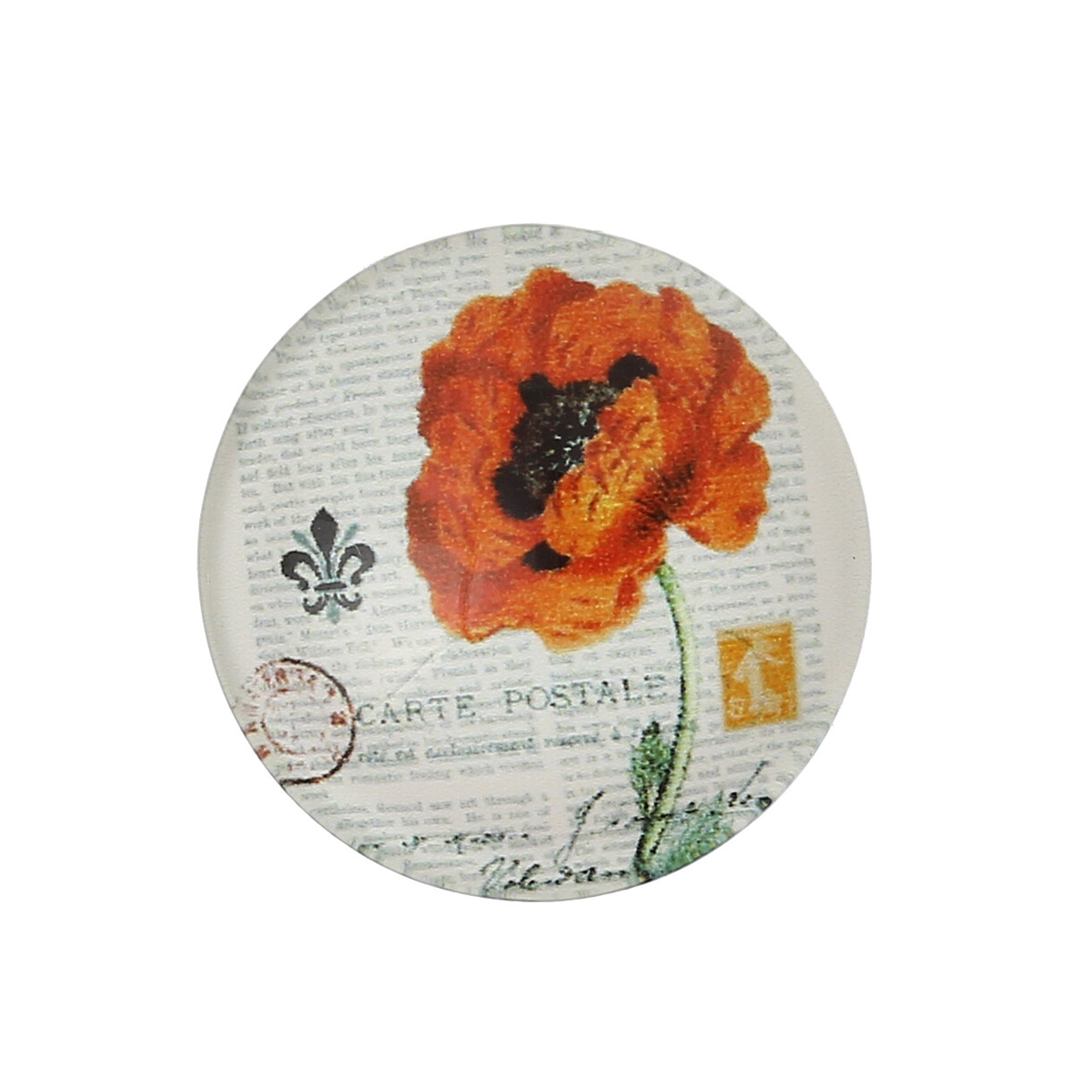 2 cabochons ronds en verre motif coquelicot 20 mm