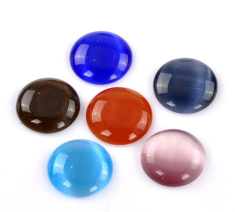 2 cabochons ronds en oeil de chat 18 mm GRIS CLAIR