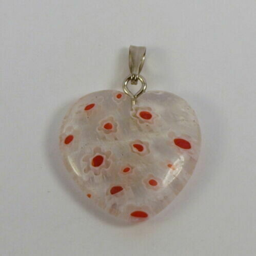 Pendentif coeur en verre de Millefiori 20 x 20 mm BLANC ET ROUGE