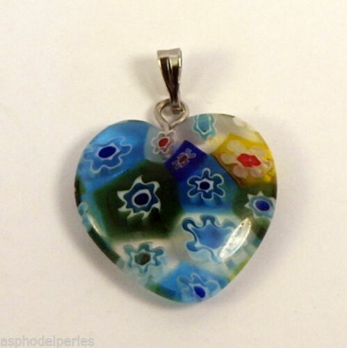 Pendentif coeur en verre de Millefiori 20 x 20 mm MULTICOLORE