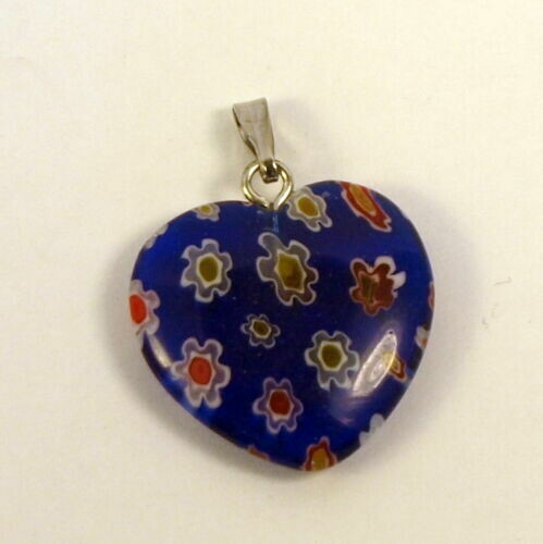 Pendentif coeur en verre de Millefiori 20 x 20 mm BLEU MARINE