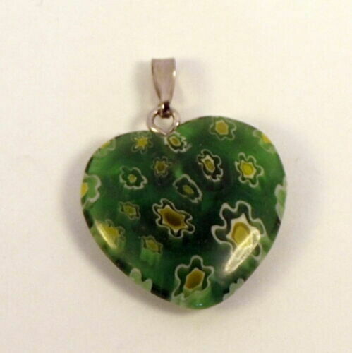 Pendentif coeur en verre de Millefiori 20 x 20 mm VERT ET JAUNE