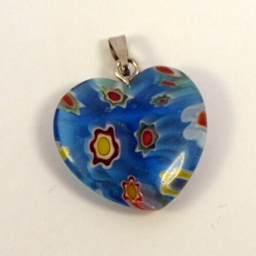 Pendentif coeur en verre de Millefiori 20 x 20 mm TURQUOISE