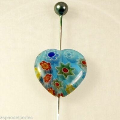 4 perles en forme de coeur en verre de Millefiori 13,5 x 13 mm couleur turquoise