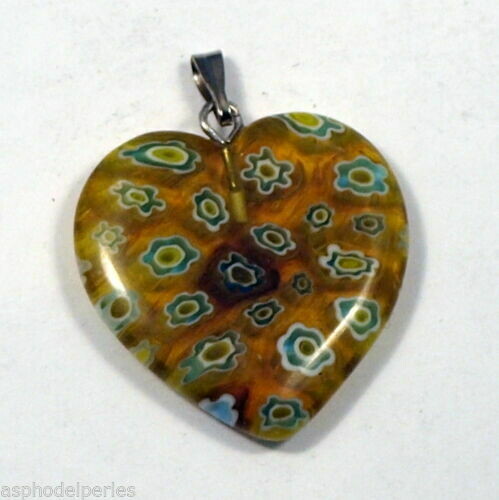 Pendentif coeur en verre de Millefiori 31 x 25 mm AMBRE