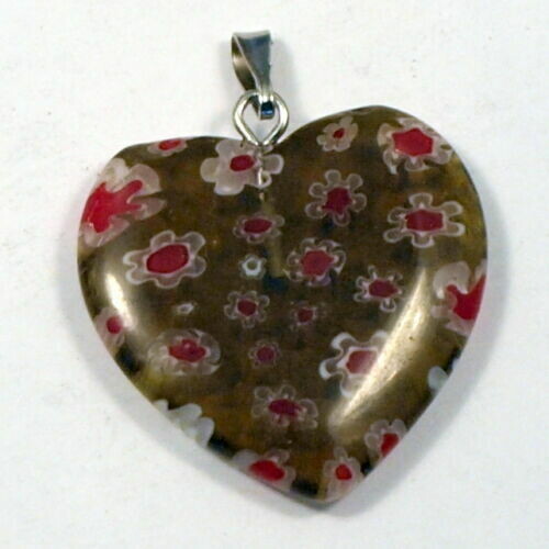 Pendentif coeur en verre de Millefiori 31 x 25 mm MARRON