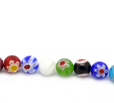 20 perles rondes 8 mm en verre de Millefiori multicolore