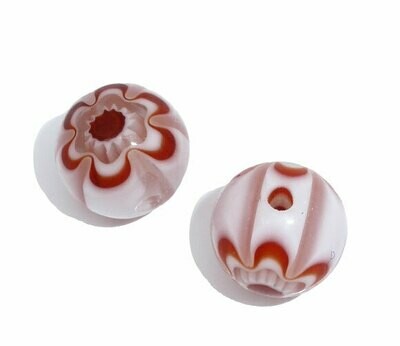 10 perles rondes 8 mm en verre de Millefiori rouge et blanc