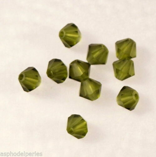 50 perles toupies en cristal de Swarovski 5301 Olivine Mat Finish 4 mm