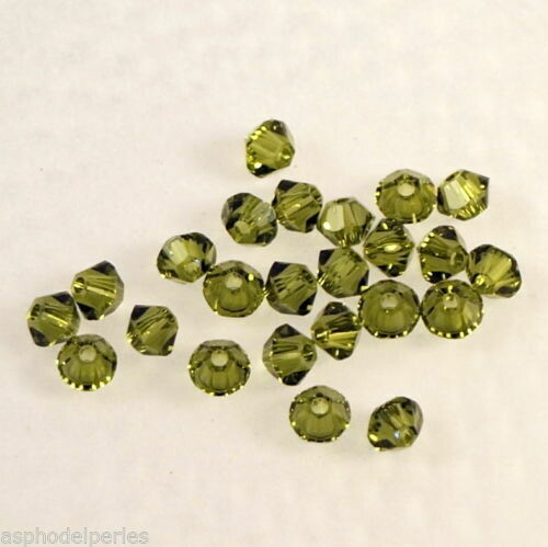 50 perles  toupies en cristal de Swarovski  5328 Olivine 3 mm