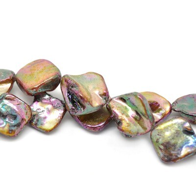 Fil d'environ 20 perles irrégulières de coquillage couleur AB 13 x 11 mm