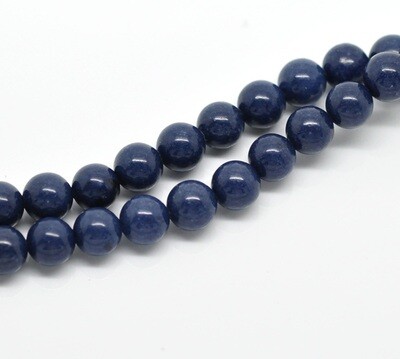 6 perles rondes de CELESTINE synthétique bleu foncé 8 mm