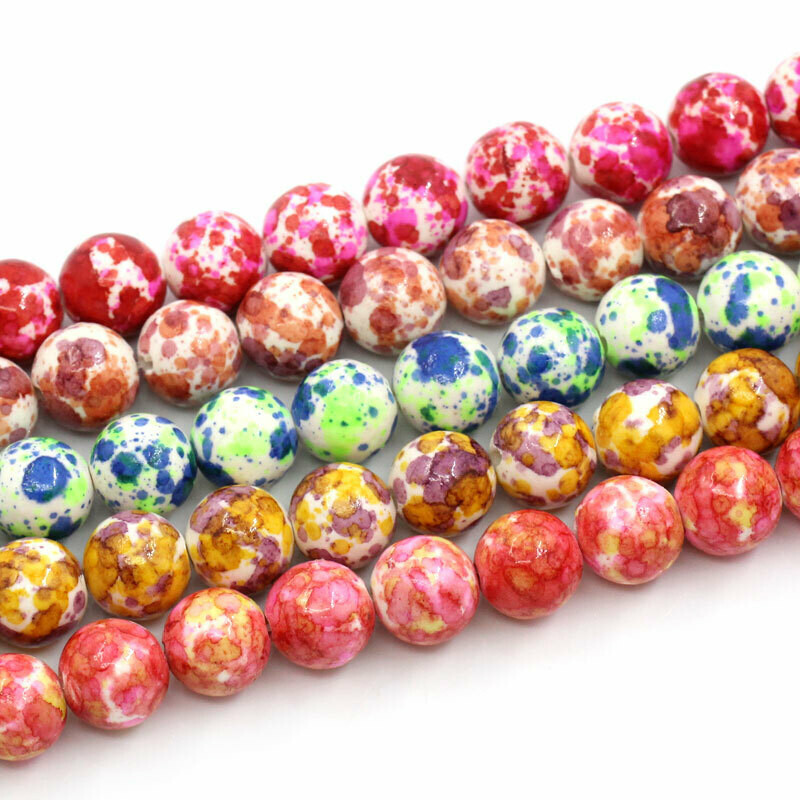 6 perles rondes en turquoise tachetées 8 mm ROSE