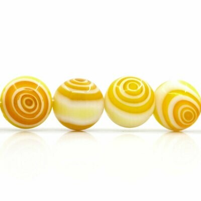 4 perles en AGATE synthétique jaune cible 10 mm