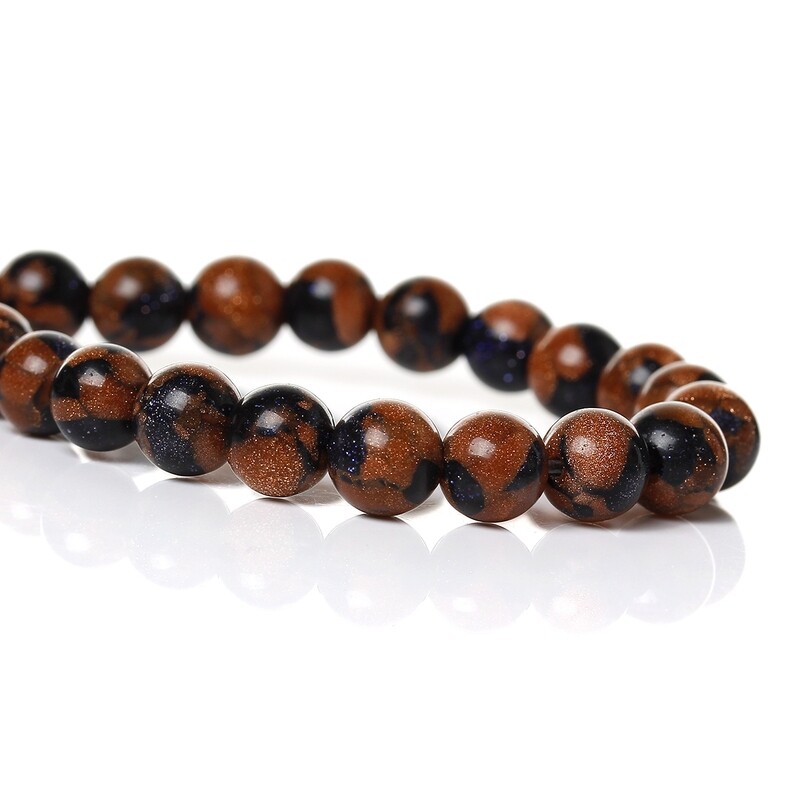 6 perles rondes en Arénarie Aurifère synthétique marron 8 mm
