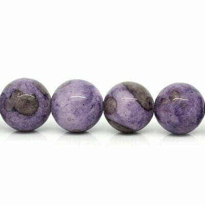 4 perles rondes en gemme synthétique violette 12 mm
