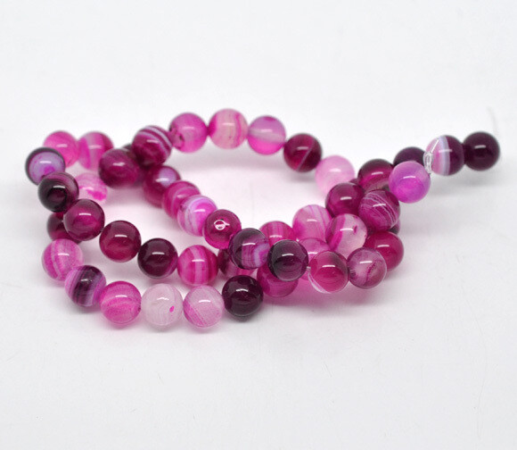6 perles rondes en agate couleur fuchsia 8 mm