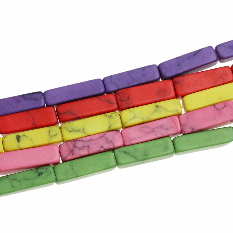 10 perles rectangles en howlite de couleur 13 x 4 cm  ROSE
