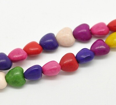 12 perles coeur en HOWLITE couleurs variées 8 mm