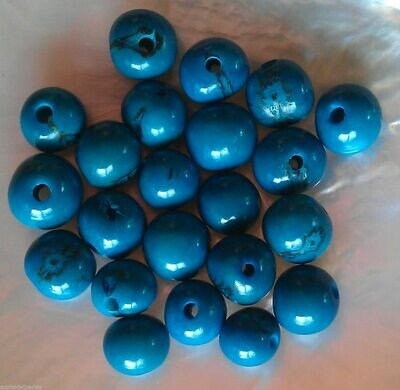 10 perles graines d'açaï turquoise foncé 10 mm environ