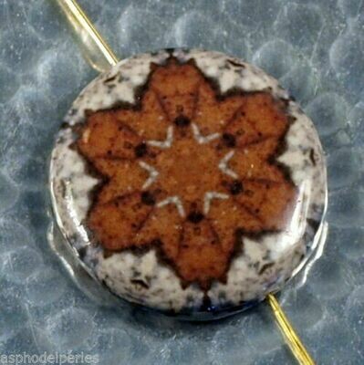 Decoupage bead ronde feuille automne kaleïdoscope mandala 3cm