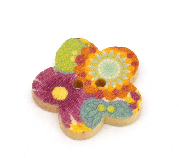 6 boutons fleurs multicolores 2 trous 17 mm