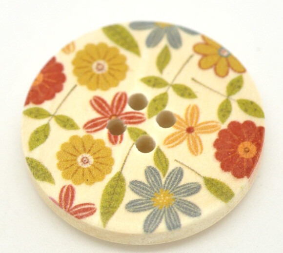 4 boutons en bois fleuri quatre trous 30 mm