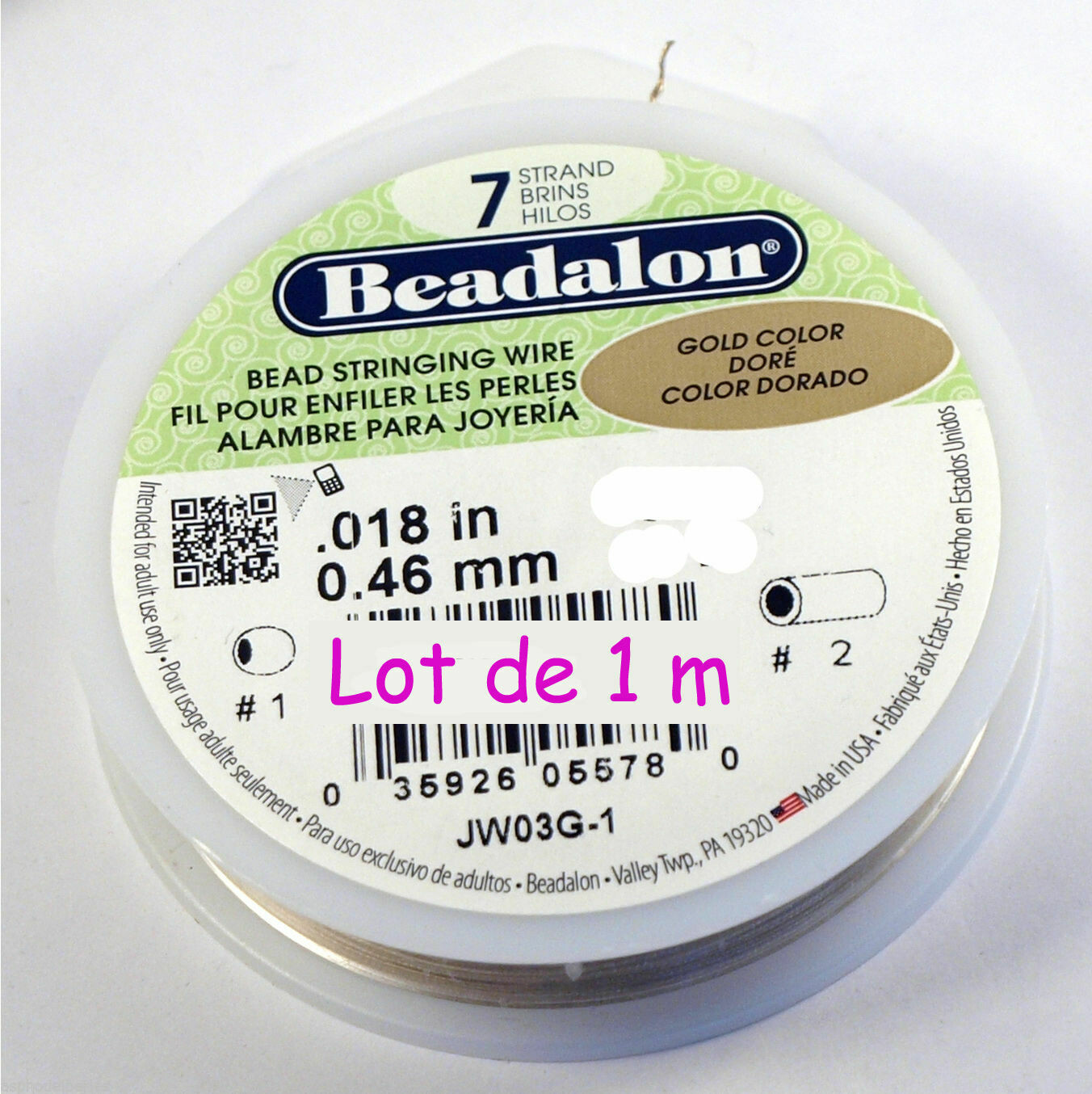 Fil cablé doré Beadalon 1 m - 7 brins diamètre 0,46 mm