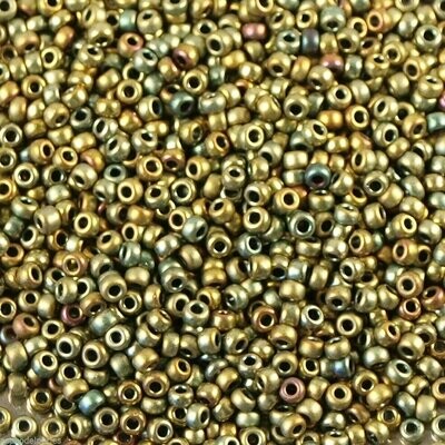 10 g de perles de rocaille Bronze/Olivine iris Matte F460H taille 11