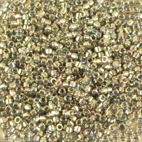 7,2 g de perles délicas ref 0111 transp blue gray rainbow gold luster taille 11