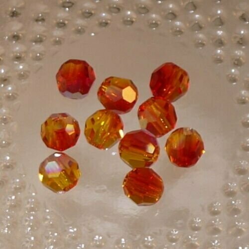 20 perles rondes à facettes en cristal de Swarovski 5000 Fireopal AB 4mm