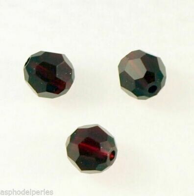 6 perles rondes à facettes en cristal de Swarovski 5000 Garnet 6 mm