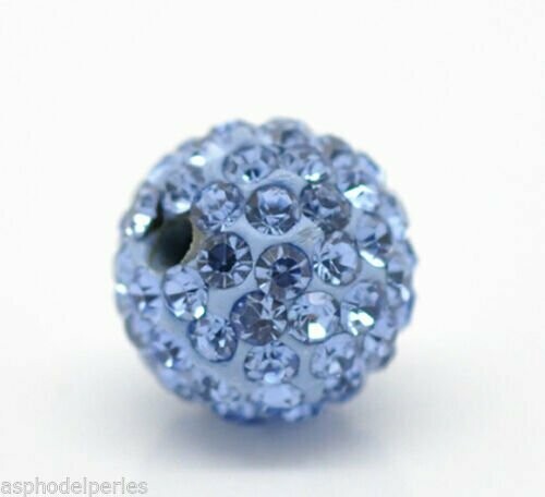 Boule de strass 10 mm sur pâte polymère bleue