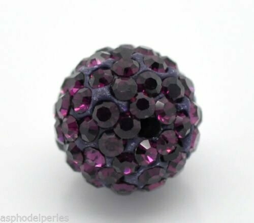 Boule de strass 10 mm sur pâte polymère violet foncé