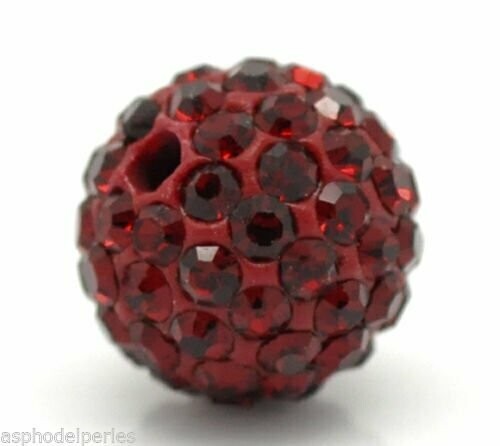 Boule de strass 10 mm sur pâte polymère rouge foncé