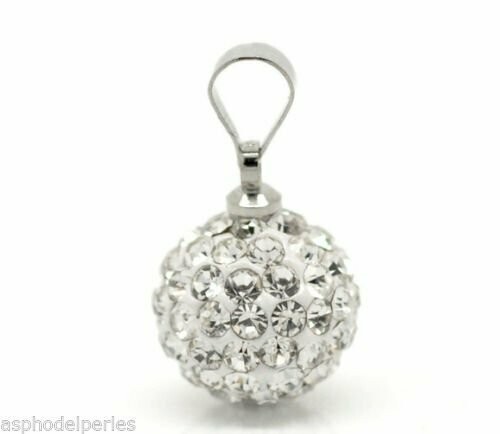 Pendentif boule de strass crystal 10 mm sur pâte polymère