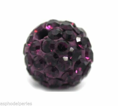 Boule de strass 8 mm sur pâte polymère violet foncé