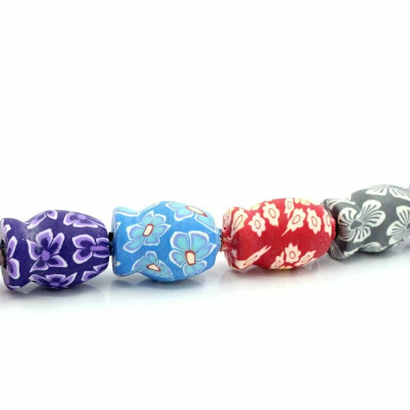 6 perles vase à fleurs pâte polymère 17 x 12 mm couleurs variées