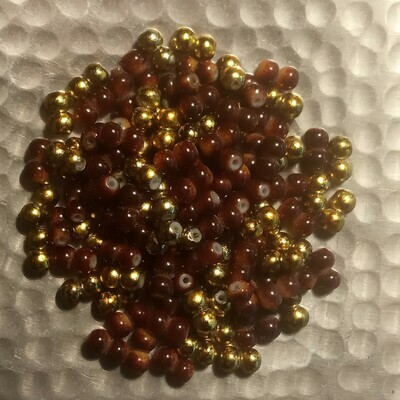 118 perles de verre doubles marron dégradé et vert doré 4 mm